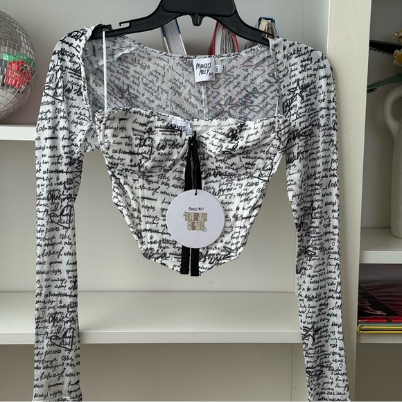 NWT PRINCESS POLLY Scripted Long Sleeve Corset Top - Picture 5 of 8